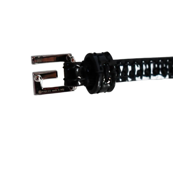 ποΈ GUCCI Black PATENT LEATHER Bracelet with CRYSTAL SQUARE G Buckle Size Mππ€ - Picture 9 of 13